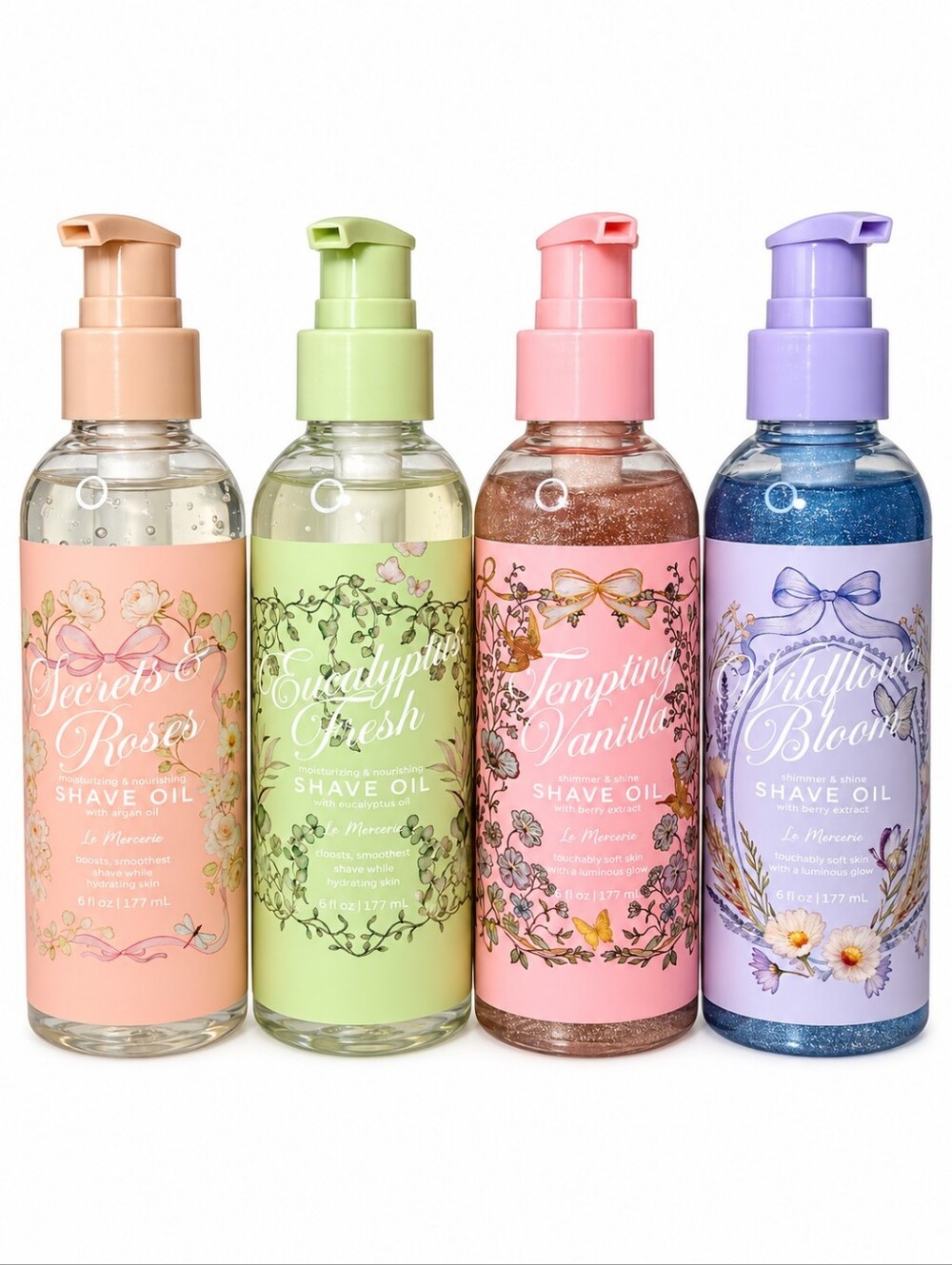 Moisturizing & Shimmering Scented Shave Oils Collection Curated Bundle - 4-piece